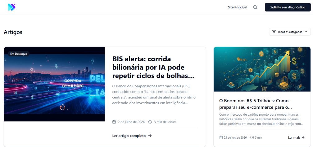 Portal corporativo focado em cibersegurança e inteligência artificial